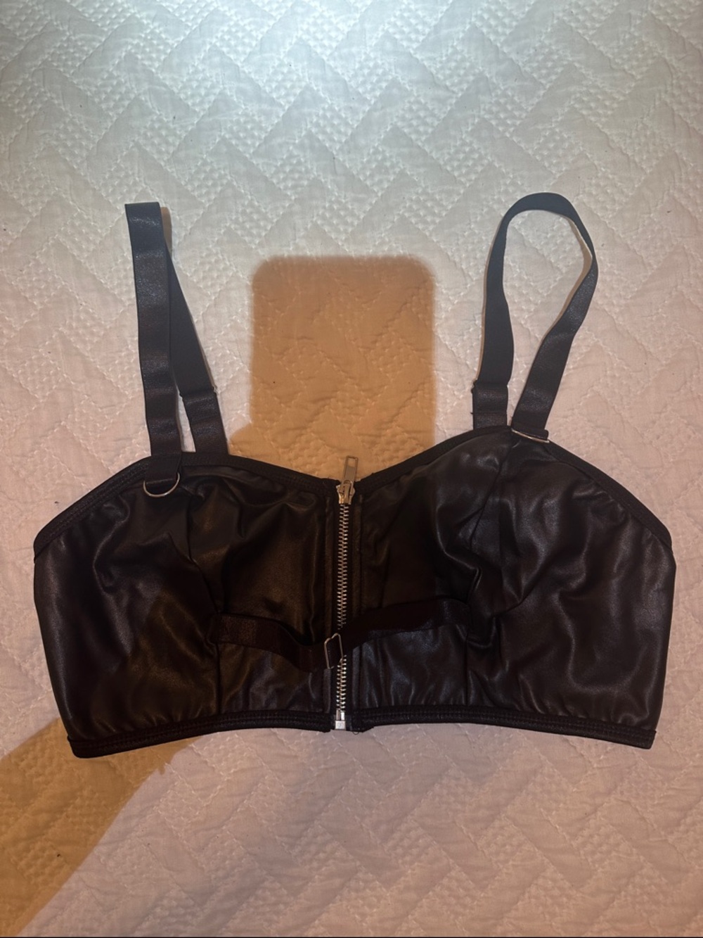 Amazon Black Faux Leather Front-Zip Bra